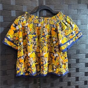 Whistles Orange And Navy Blue Floral Top